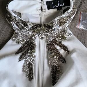 Lulus Soft White Halter Mini Dress Silver Rhinestone Crystal Embellished Size S
